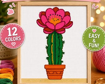 Blooming Cactus Cross Stitch Pattern: Bright Desert Cottagecore, Plant Lover Decor, PDF Download