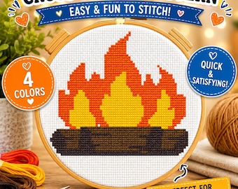 Cozy Campfire Cross Stitch Pattern: Rustic Outdoor Glow, Camping Decor, PDF Download