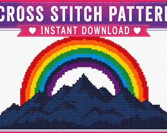 Rainbow Mountain Cross Stitch Pattern: Serene Pride Landscape, Digital PDF Download