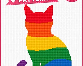 Rainbow Cat Cross Stitch Pattern: Pride Cat Silhouette, Digital PDF Download