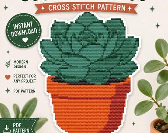 Succulent Cross Stitch Pattern: Cozy Potted Plant, Digital PDF Download