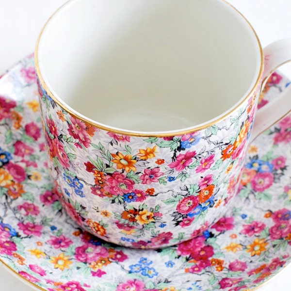 Chintz China Tea Cup and Saucer, Vintage & Very Large