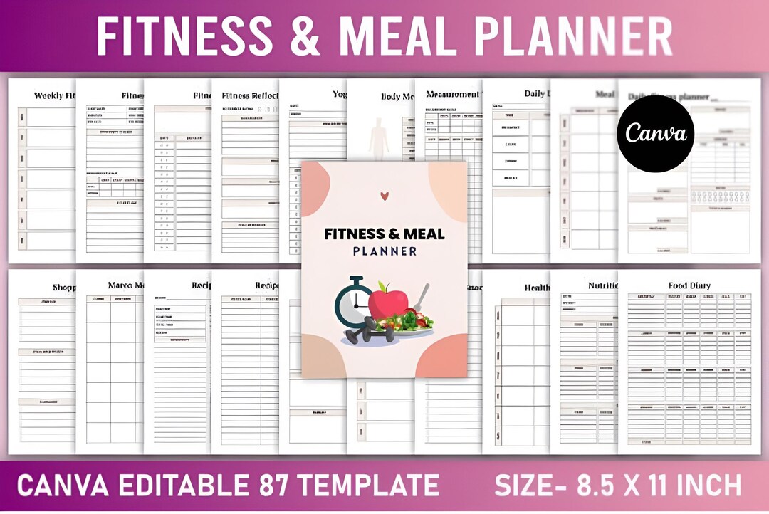 Fitness & Meal Planner | Editable Canva Template - Etsy