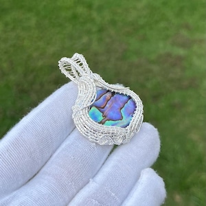 Abalone Shell Copper Wire Wrapped Pendant Necklace • Natural Abalone Shell Jewelry • Handmade Boho Ocean Shell Pendant Gift