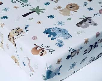 Watercolor Safari Animal Crib Sheet, 100% Natural Cotton, Soft Breathable Bedding
