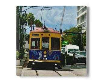 Ybor City Streetcar Ceramic Coaster | Tampa Historic Trolley Design