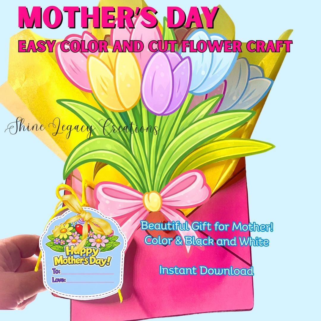 Mother’s Day Flower Bouquet Craft for Kids • Easy Color and Cut ...