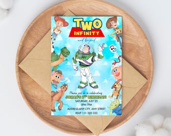 Editable Two Infinity And Beyond Birthday invitation, Toy Story Party invitation, 2nd Birthday Invite, Digital kids Birthday invites Canva