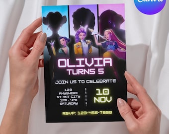 Kpop Birthday Invite | Editable Birthday Invitation | Anime Theme Party | Birthday Party | Kids Birthday Invite | Canva Template
