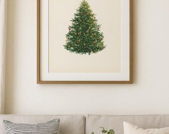 Framed Christmas Canvas Wall Art - Vintage Pine Tree Print, Rustic Holiday Decor (24"x36")