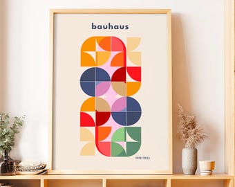 Framed Bauhaus Poster, Geometric Abstract Wall Art, Mid Century Modern Framed Print, Colorful Shapes Decor, Minimalist Modernist Artwork
