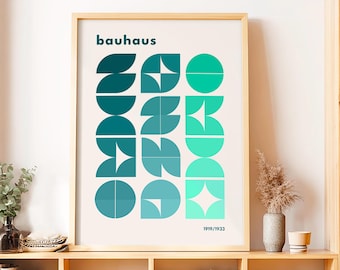 Framed Bauhaus Poster, Geometric Abstract Wall Art, Mid Century Modern Framed Print, Minimalist Shapes Art, Modernist Home Decor