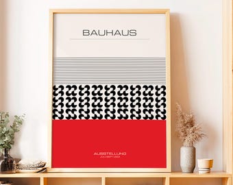 Framed Bauhaus Poster, Mid Century Modern Wall Art, Minimalist Apartment Decor, Geometric Abstract Bauhaus Print