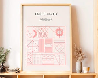 Framed Bauhaus Poster, Mid Century Modern Wall Art, Minimalist Apartment Decor, Geometric Abstract Bauhaus Print