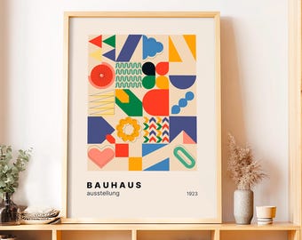 Bauhaus Ausstellung Poster, Geometric Abstract Wall Art, Modern Bauhaus Print, Mid Century Exhibition Style Decor, Colorful Minimalist Art