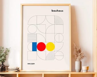Bauhaus Poster, Mid Century Modern Print, Minimalist Wall Art, Abstract Geometric Bauhaus Wall Art 1919/2019