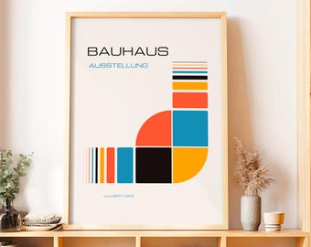 Framed Bauhaus Poster, Geometric Modern Wall Art, Minimalist Abstract Print, Mid Century Art, Scandinavian Decor, 1923 Exhibition Artwork