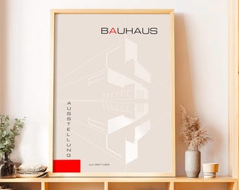 Framed Bauhaus Poster, Mid Century Modern Wall Art, Modern Apartment Decor, Minimalist Architecture Print