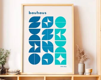 Framed Bauhaus Poster, Geometric Abstract Wall Art, Mid Century Modern Framed Print, Minimalist Shapes Art, Modernist Home Decor