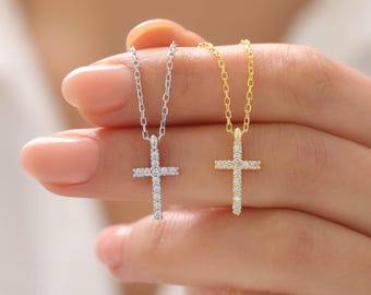 Silver Cross Necklace, Sterling Silver Necklace, Tiny Cross Necklace, Dainty cross Necklace, gift for her,necklaces for women,Christian Gift