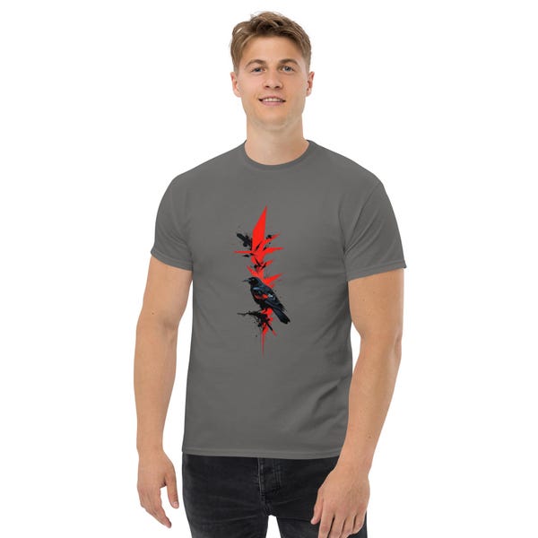Black Raven Abstract T-Shirt, Dark Street Style Bird Art