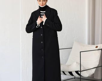 Oversized Fit Black Coat. Wool Coat. Women's Overcoat. Black Women's Outerwear. Black Wool Long Coat. Black Winter Coat. Maxi Winter Coat.