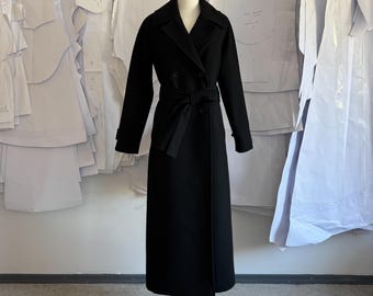 Women's Black Overcoat. Women's Outerwear. Black Belted Coat. Black Cashmere Coat. Maxi Winter Coat.