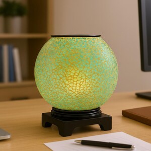 Teal Blue Glass Globe Electric Oil Diffuser - Aroma Lamp Night Light
