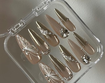 Uñas postizas hechas a mano - Colección Luxe Rosé - Uñas reutilizables - Talla S - Kit de 10 piezas