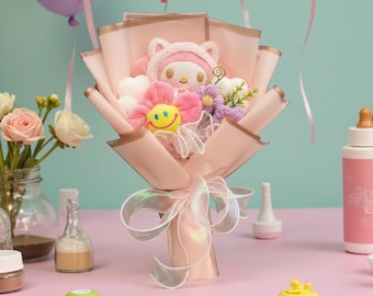 Ramo de peluche de My Melody – Regalo de anime hecho a mano con flores artificiales
