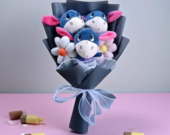 Eeyore Plush Bouquet – Handmade Cartoon Arrangement with Artificial Flowers