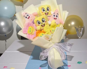 Ramo de peluche de Bob Esponja y Patricio: regalo de dibujos animados hecho a mano