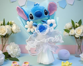 Bouquet en peluche fait main au point de couture - composition de fleurs artificielles, cadeau jouet (35 cm)