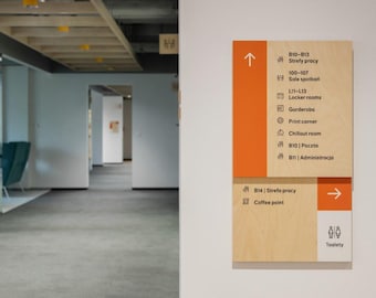 Custom Wooden Office Direction Sign, Acrylic Business Wayfinding