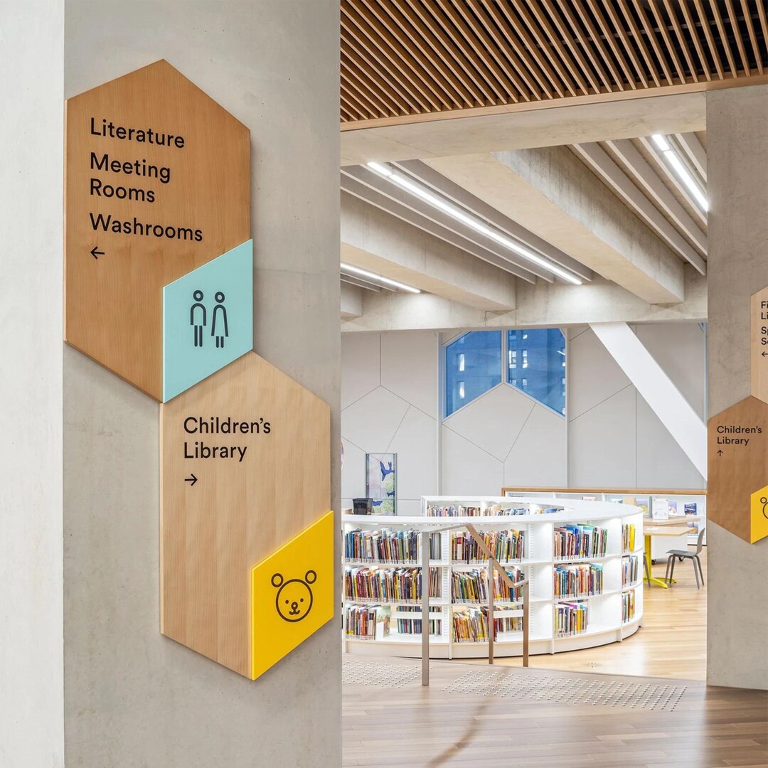 Custom Wooden Wayfinding Sign – Modern Directional Wall Plaque - Sign ...