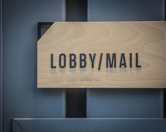 Custom Birch Wood Directional Sign – Modern Wayfinding Plaque