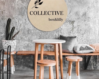 Custom Birch Wood Business Logo Sign – Round Storefront Decor