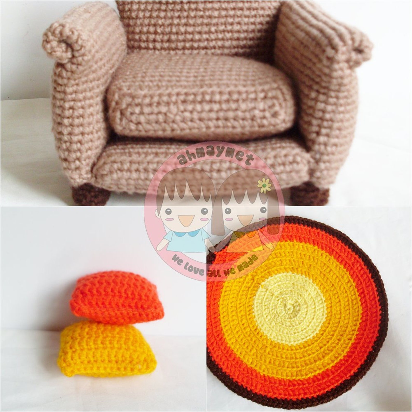 PATTERN Armchair With 2 Cushion , Rug and Knitting Basket Etsy