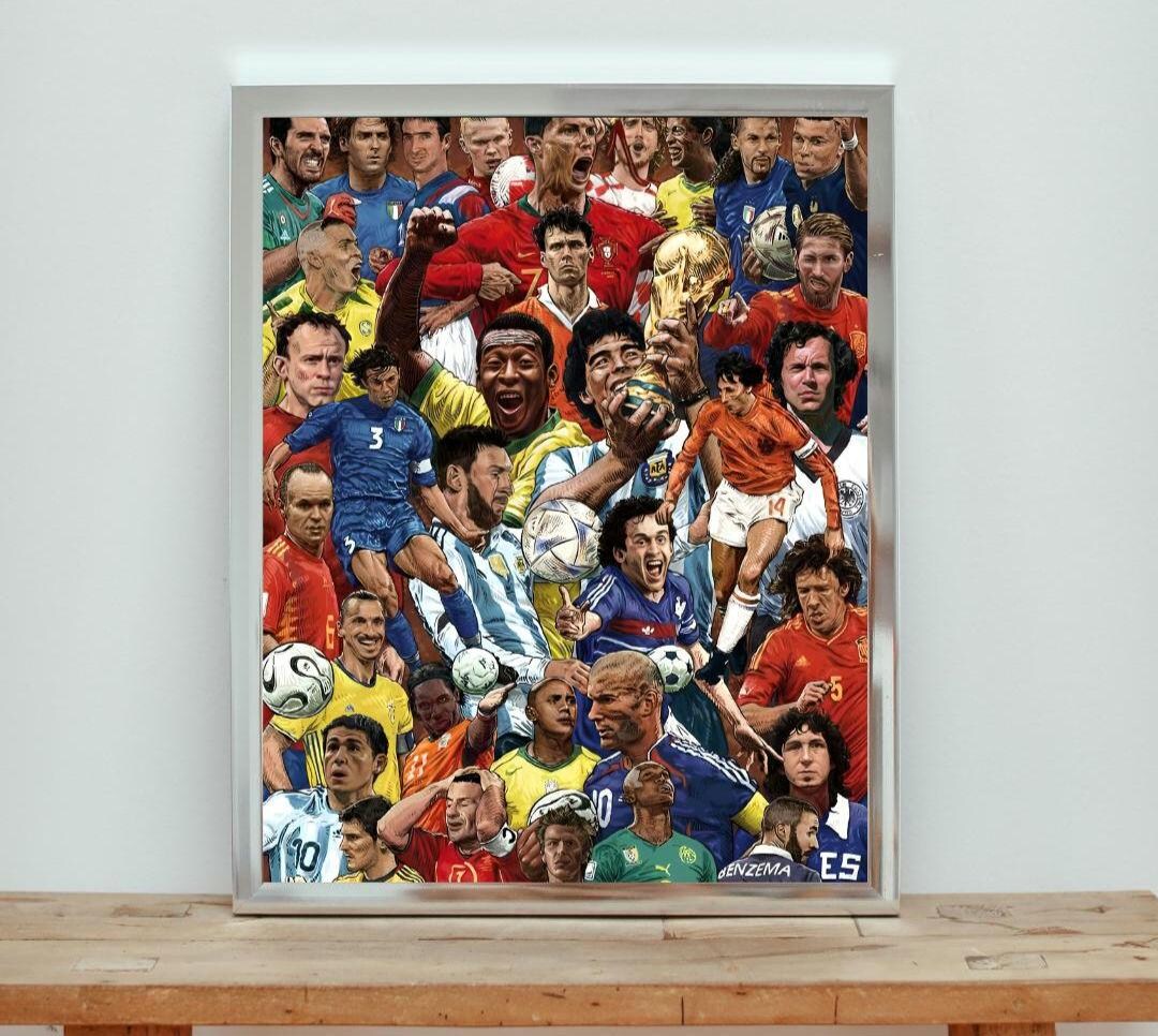 Football Legends Collage Print | World Cup Heroes Artwork (digital