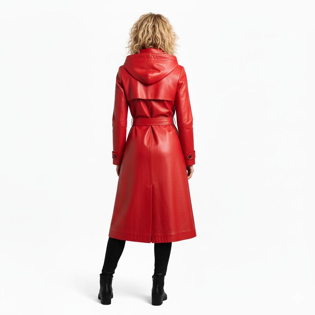 ジャケット・アウター TornadoMart Red Leather Belted Long Coat Women's Long Lambskin Leather Trench Coat | Belted Leather