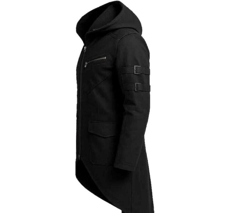 Men's Black Longline Techwear Hooded Coat | Asymmetrical