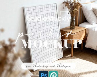 Wall Art Mockup PSD | Digital Poster Mockup for Artists, Photographers, Etsy Sellers | Editable Art Print Showcase Scene in PSD and Photopea