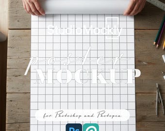 Art Print Mockup, Rolled Up Poster, Digital Poster Display (PSD for Photoshop)