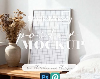 Wall Art Mockup PSD | Digital Poster Mockup for Artists, Photographers | Editable PSD, Art Print Display, Minimal Scene, High-Resolution