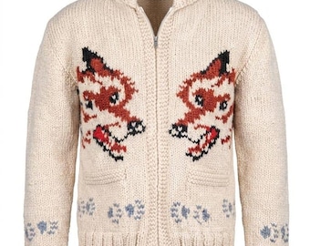 Fox Cardigan Inspired Hail Mary Wolf Sweater Men’s Chunky Knit Zip Up Cardigan Western Cowboy Ranch Style Wool Blend Winter Jacket