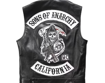 Handmade Black SOA Style Leather Vest | Sons of Anarchy Inspired Jax Teller SAMCRO Redwood Biker Vest | Men’s Motorcycle Club Jacket