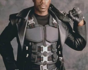 Blade Wesley Snipes Black Tactical Armor Vest | Leather Vampire Hunter Vest | Movie Cosplay Costume Outfit | Men’s Action Warrior Gear