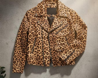 Leopard Print Faux Leather Jacket – Trendy Cheetah Print Outerwear, Rock Chic Style Coat , Vintage Leopard Jacket