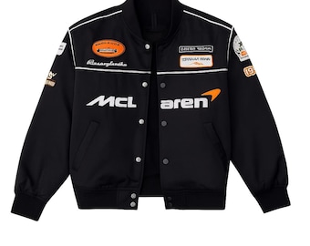 McLaren Racing Bomber Jacket | Vintage Formula 1 Streetwear | Unisex Black Varsity Jacket | Light Weight Jacket | Motorsport Fan Gift