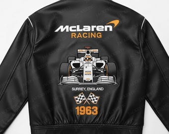 McLaren Racing Leather Jacket | F1 Car Bomber Jacket | McLaren Team Motorsport Jacket for Men | Premium Black Racing Coat